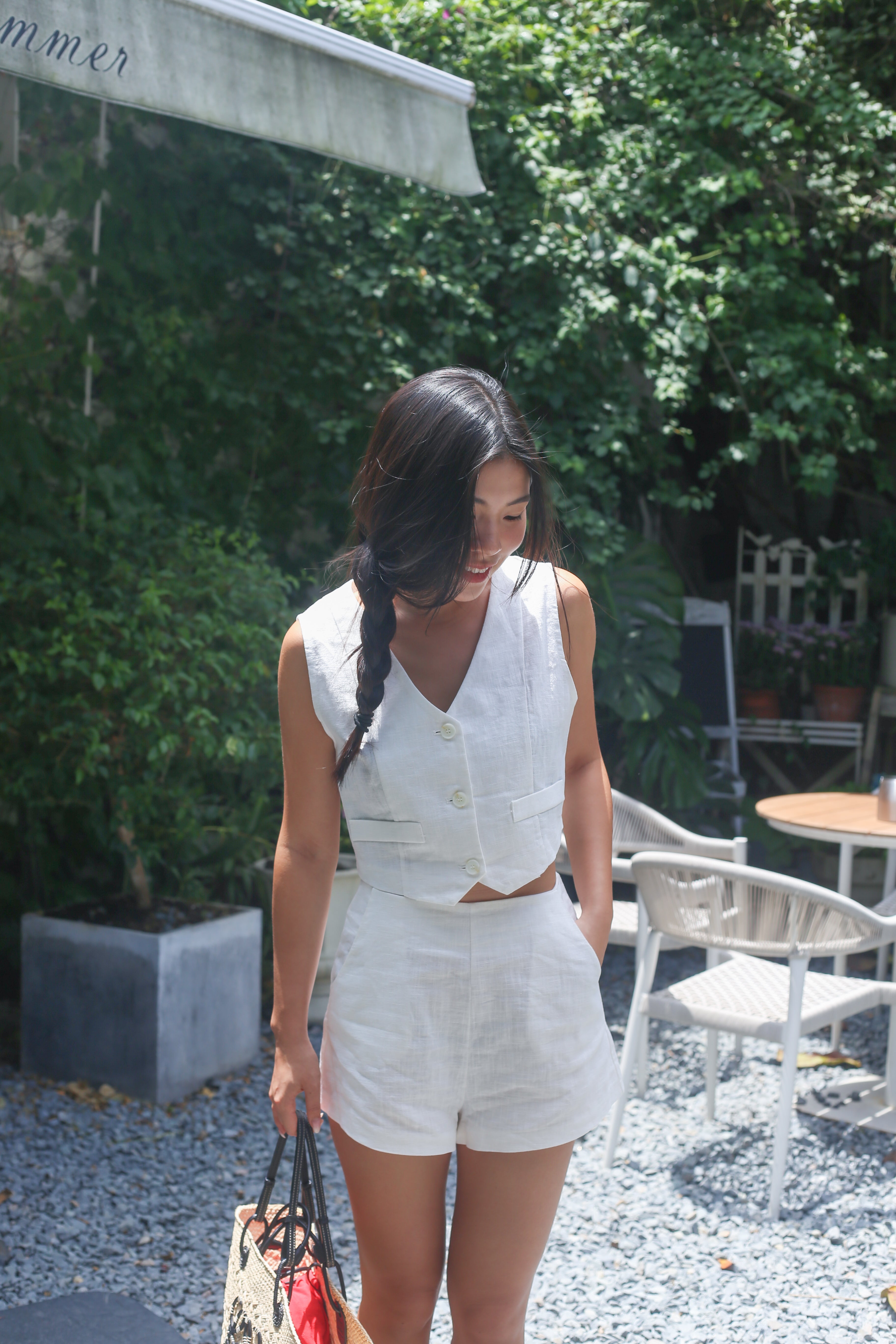 【高級感麻質超舒適套裝】Linen Solid V-Neck Vest With Short Set