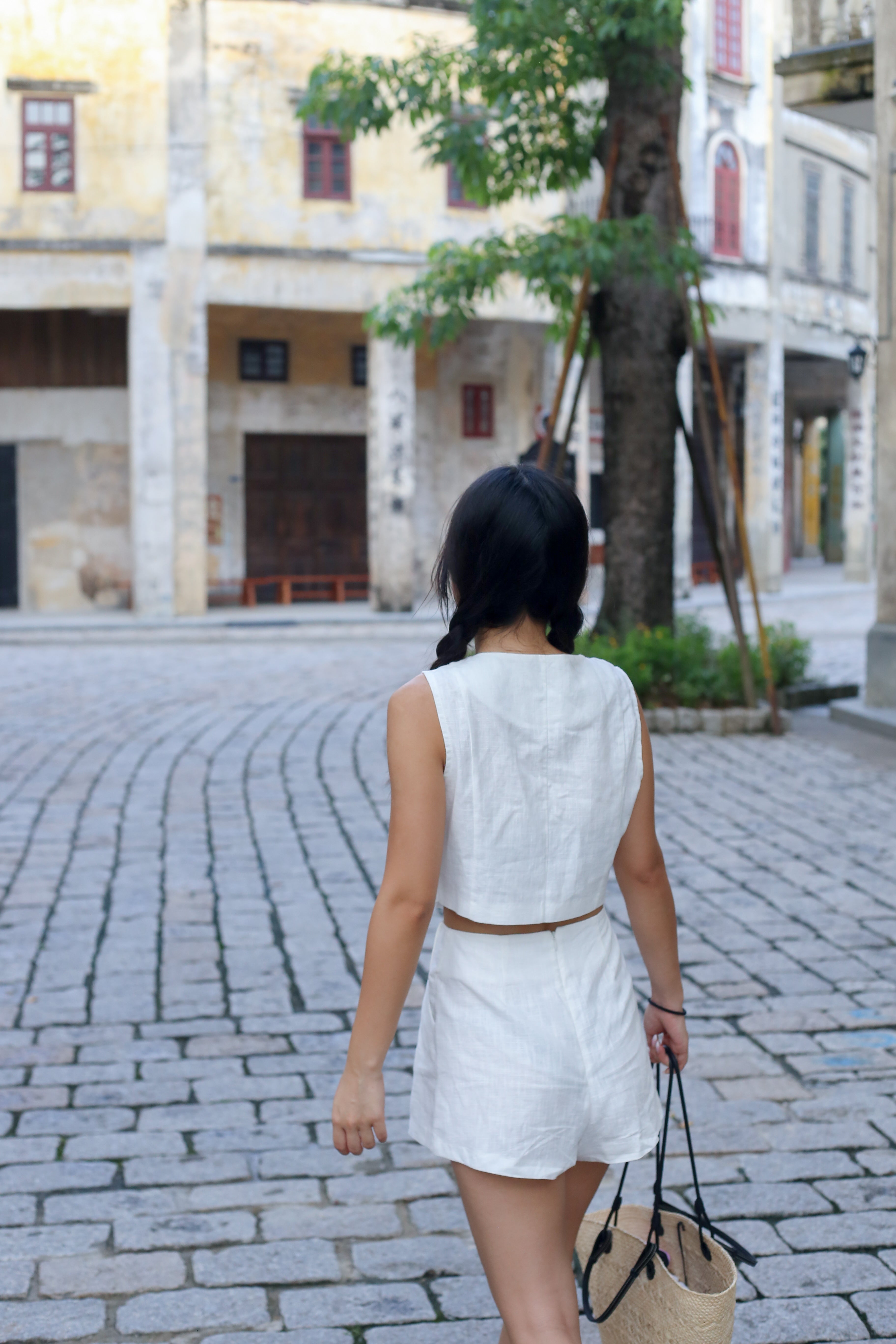 【高級感麻質超舒適套裝】Linen Solid V-Neck Vest With Short Set