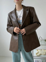 【超高質韓製仿皮西裝外套】Oversized Pocket Leather Blazer