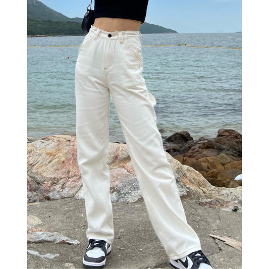 High Waist White Cargo Jeans