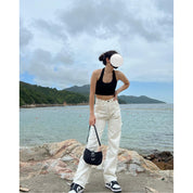 High Waist White Cargo Jeans