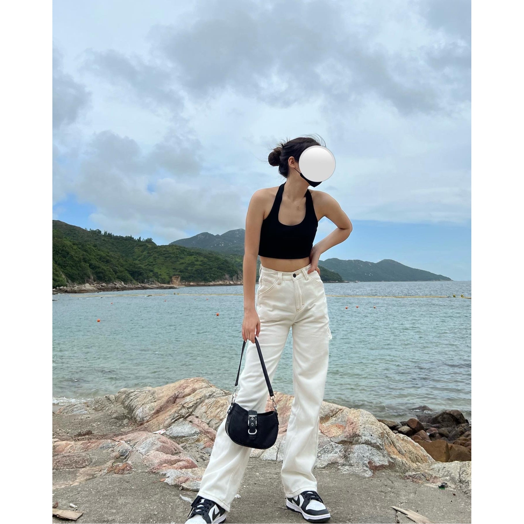 High Waist White Cargo Jeans
