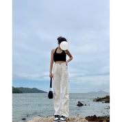 High Waist White Cargo Jeans