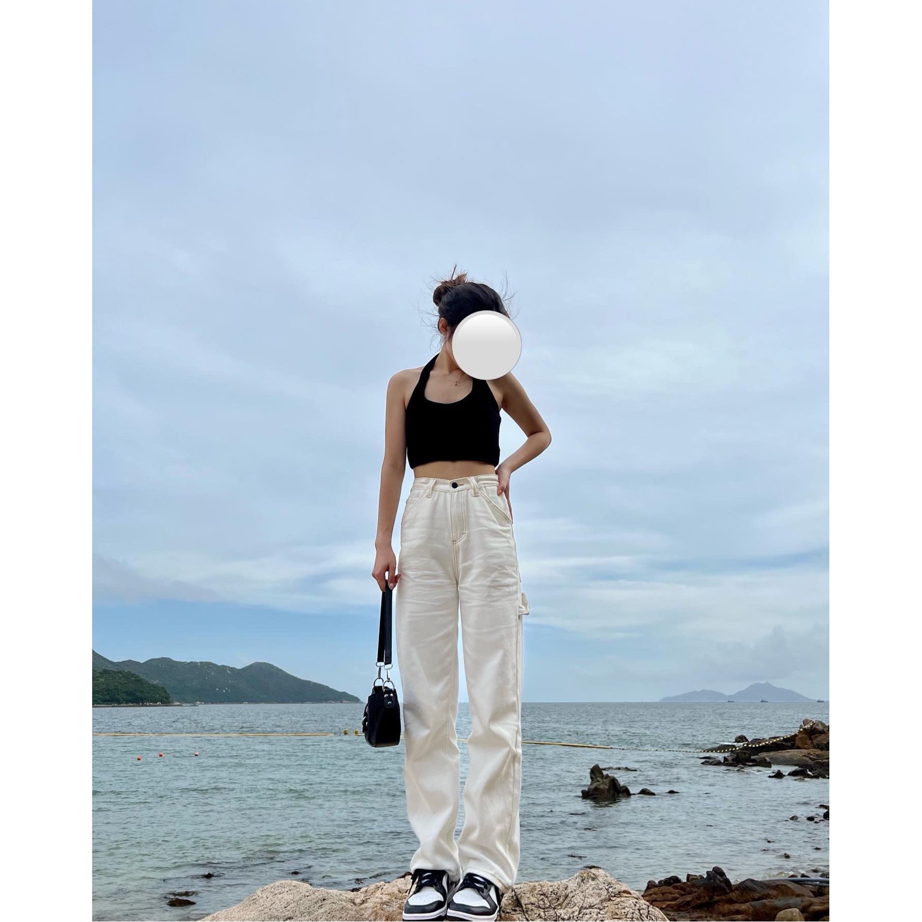 High Waist White Cargo Jeans