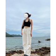 High Waist White Cargo Jeans