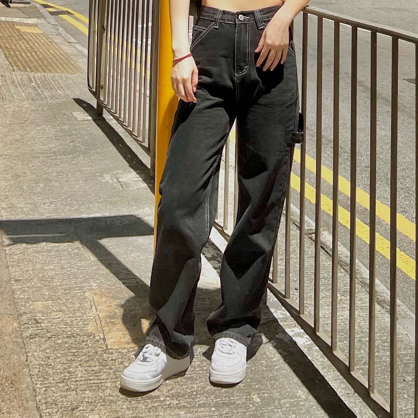High Waist Black Cargo Jeans