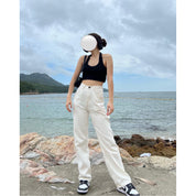 High Waist White Cargo Jeans