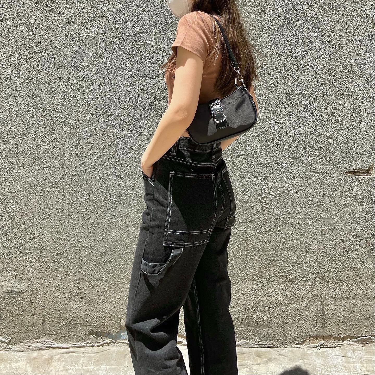 High Waist Black Cargo Jeans
