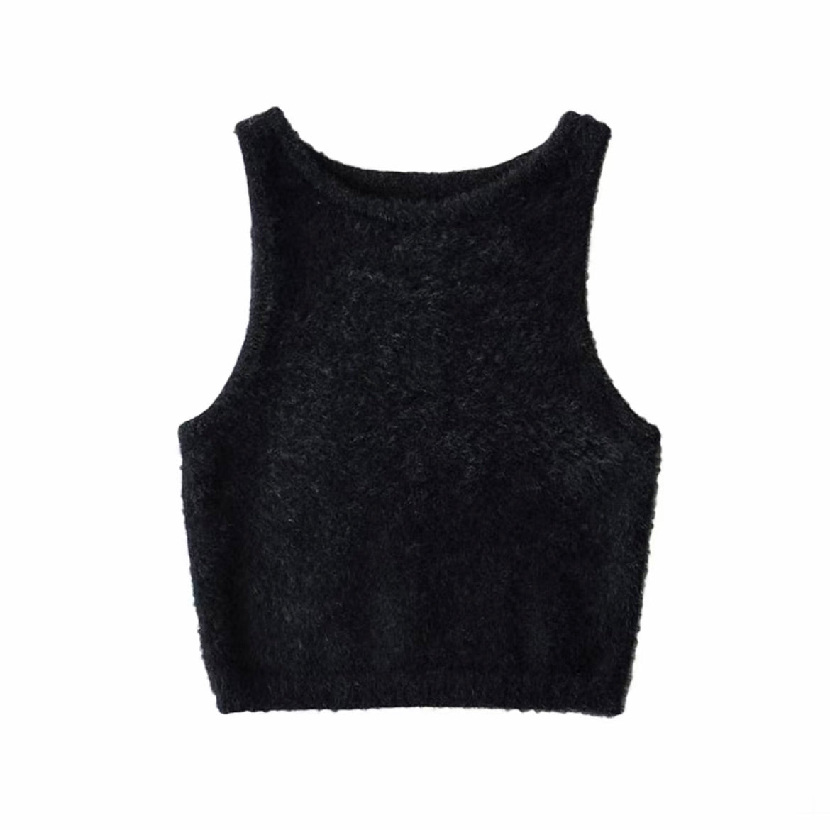 Solid Fluffy Crop Tank Top