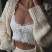 Lace Trim knit Bow Crop Top