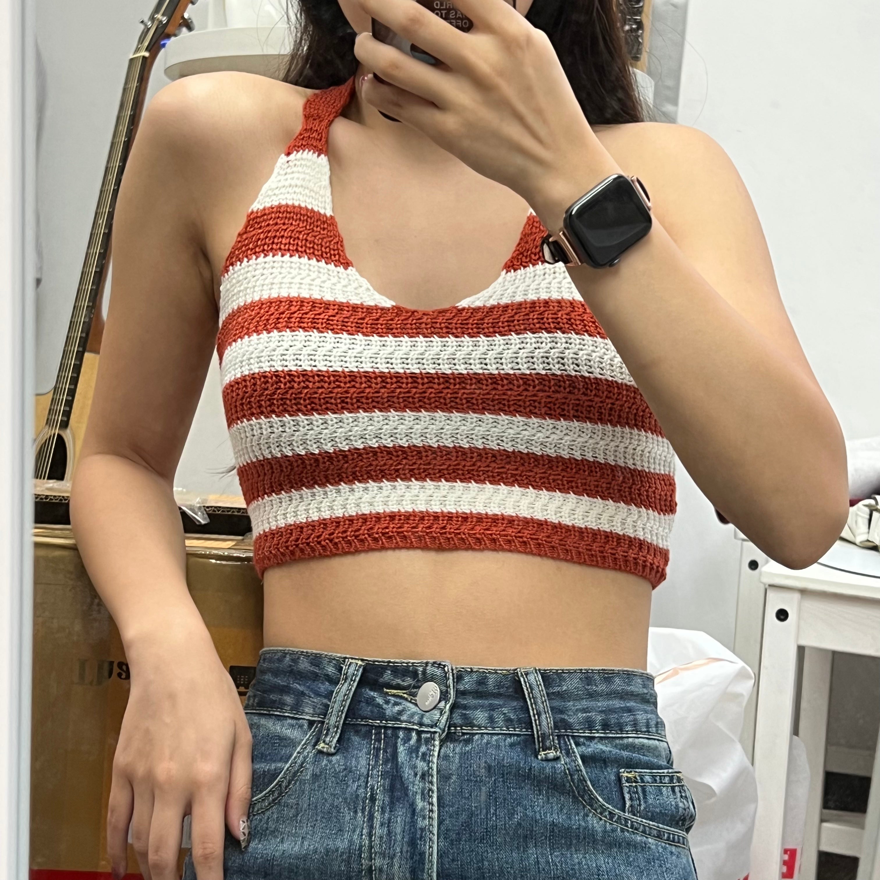 #T009 - Striped Knitted Halter Top