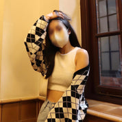Argyle Print Bat Sleeve Cardigan