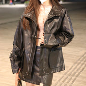 Oversized Pocket Leather Jacket