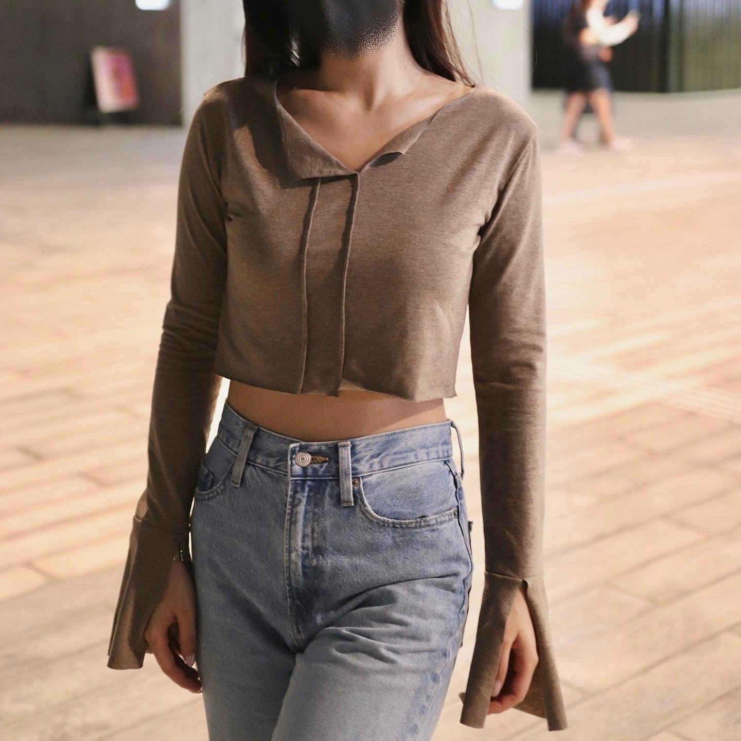 Dolly V Neck Long Sleeve Crop Top