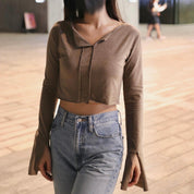 Dolly V Neck Long Sleeve Crop Top