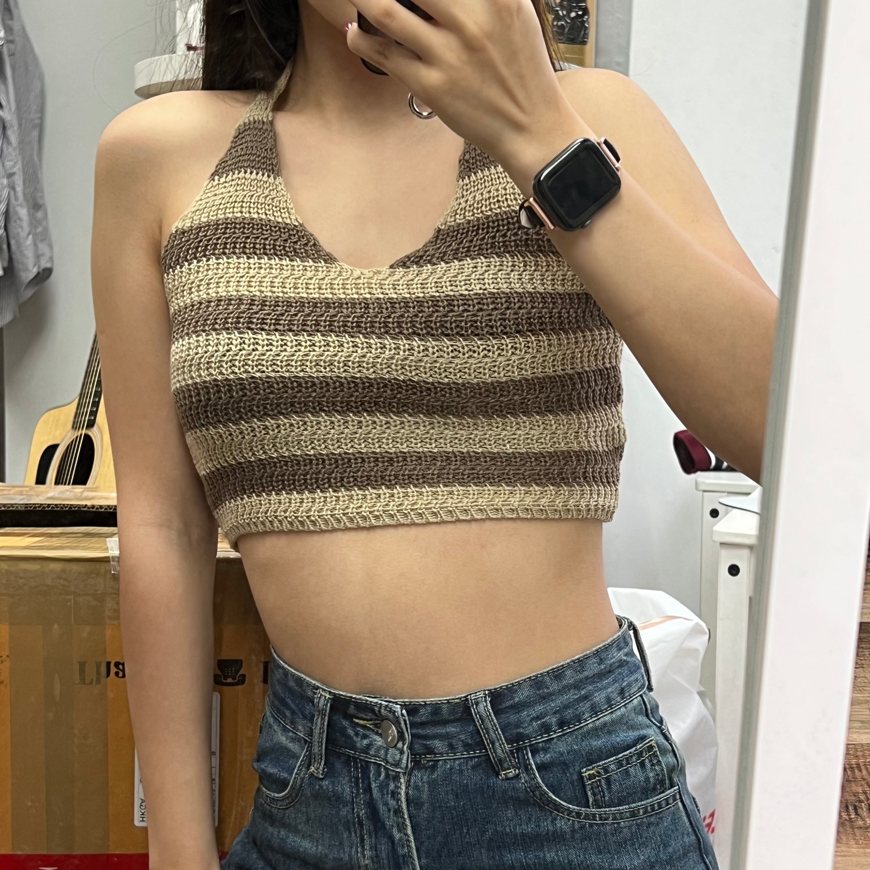 #T009 - Striped Knitted Halter Top