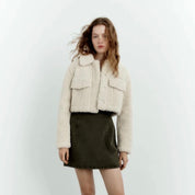 Button Front Crop Teddy Jacket