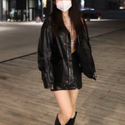 Oversized Pocket Leather Jacket