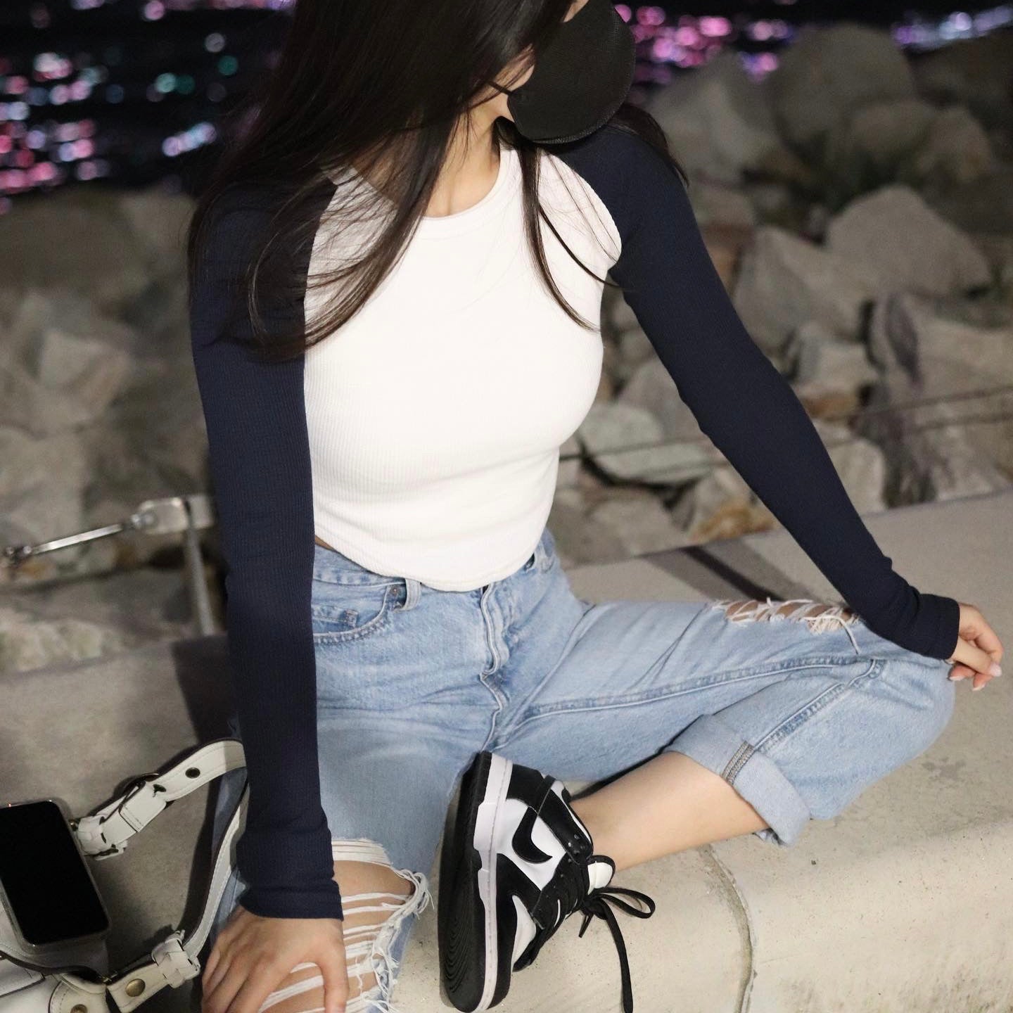 Colour Block Long Sleeve Crop Top