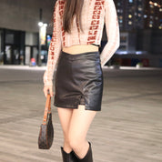 V Slit Leather Skirt