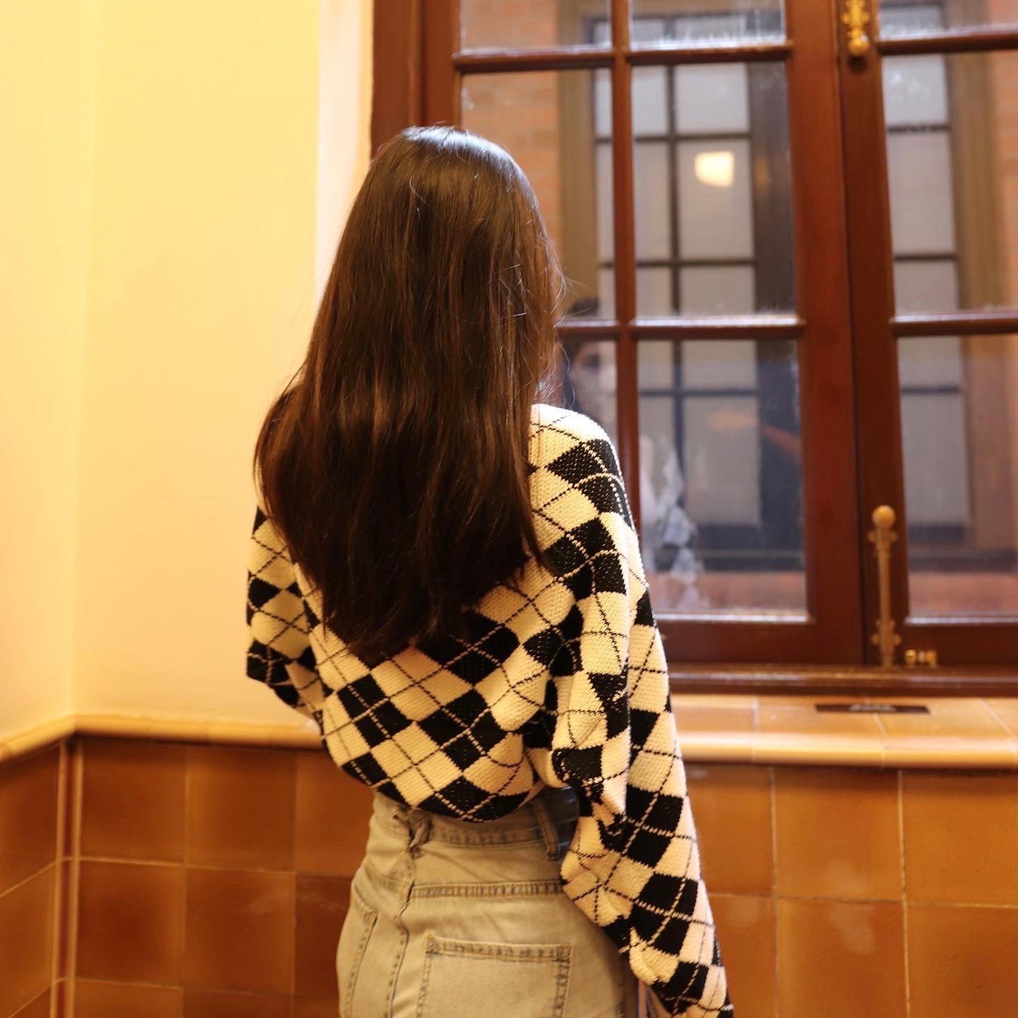 Argyle Print Bat Sleeve Cardigan