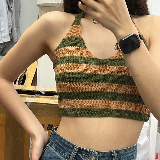 #T009 - Striped Knitted Halter Top