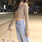Dolly V Neck Long Sleeve Crop Top