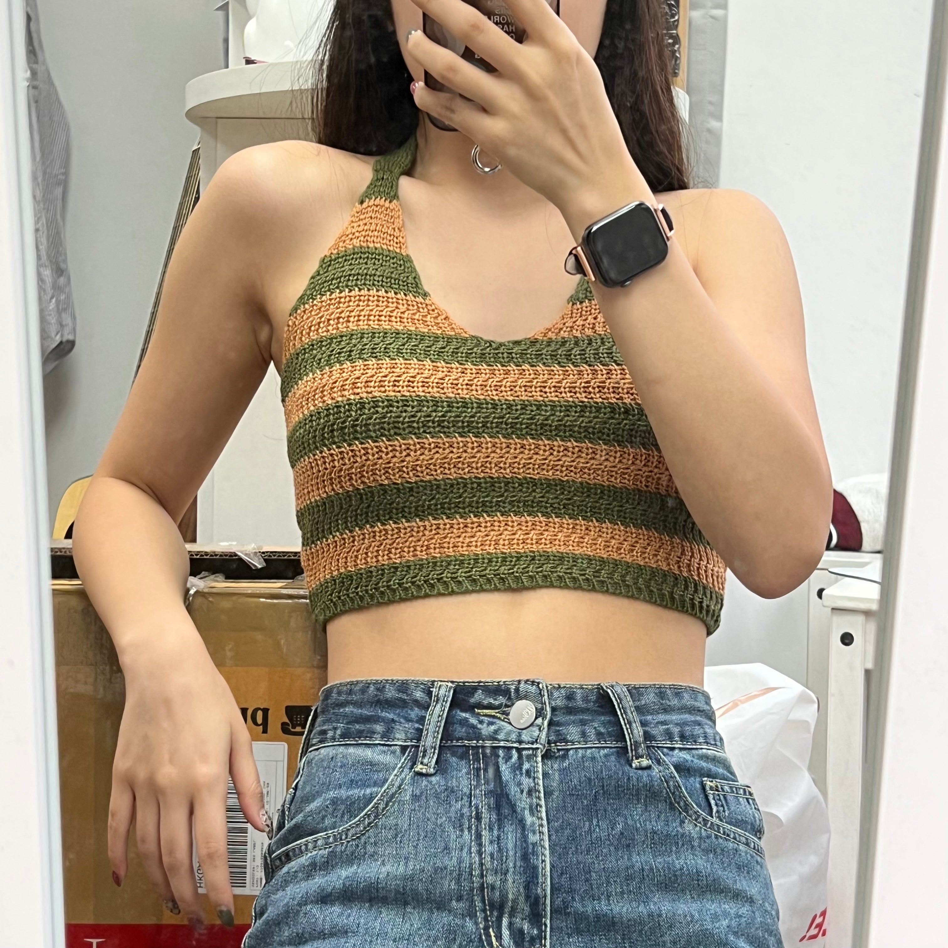 #T009 - Striped Knitted Halter Top