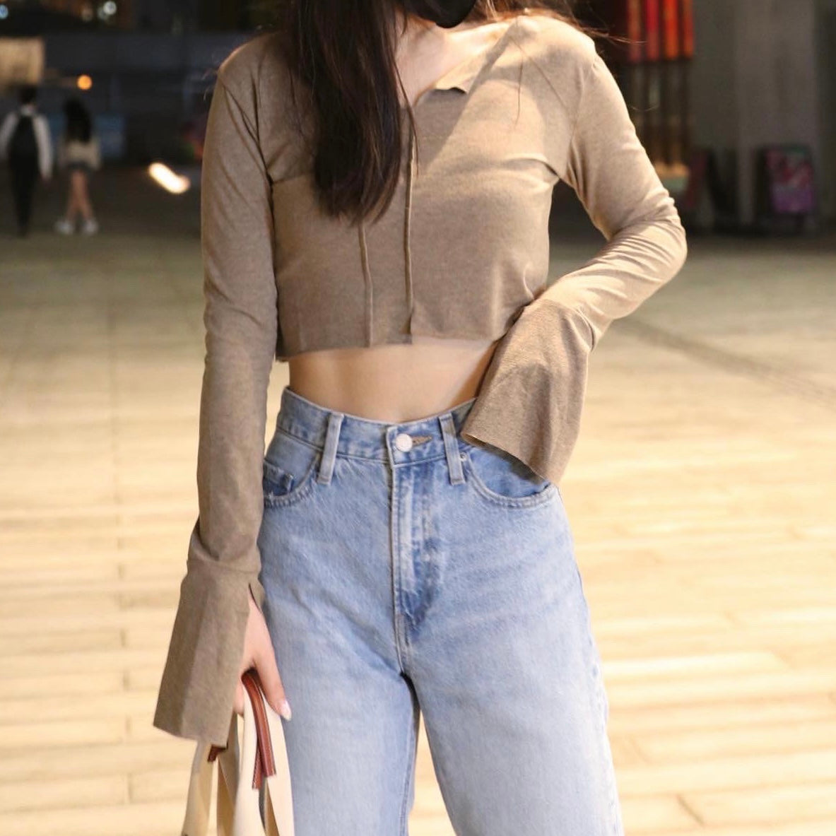 Dolly V Neck Long Sleeve Crop Top