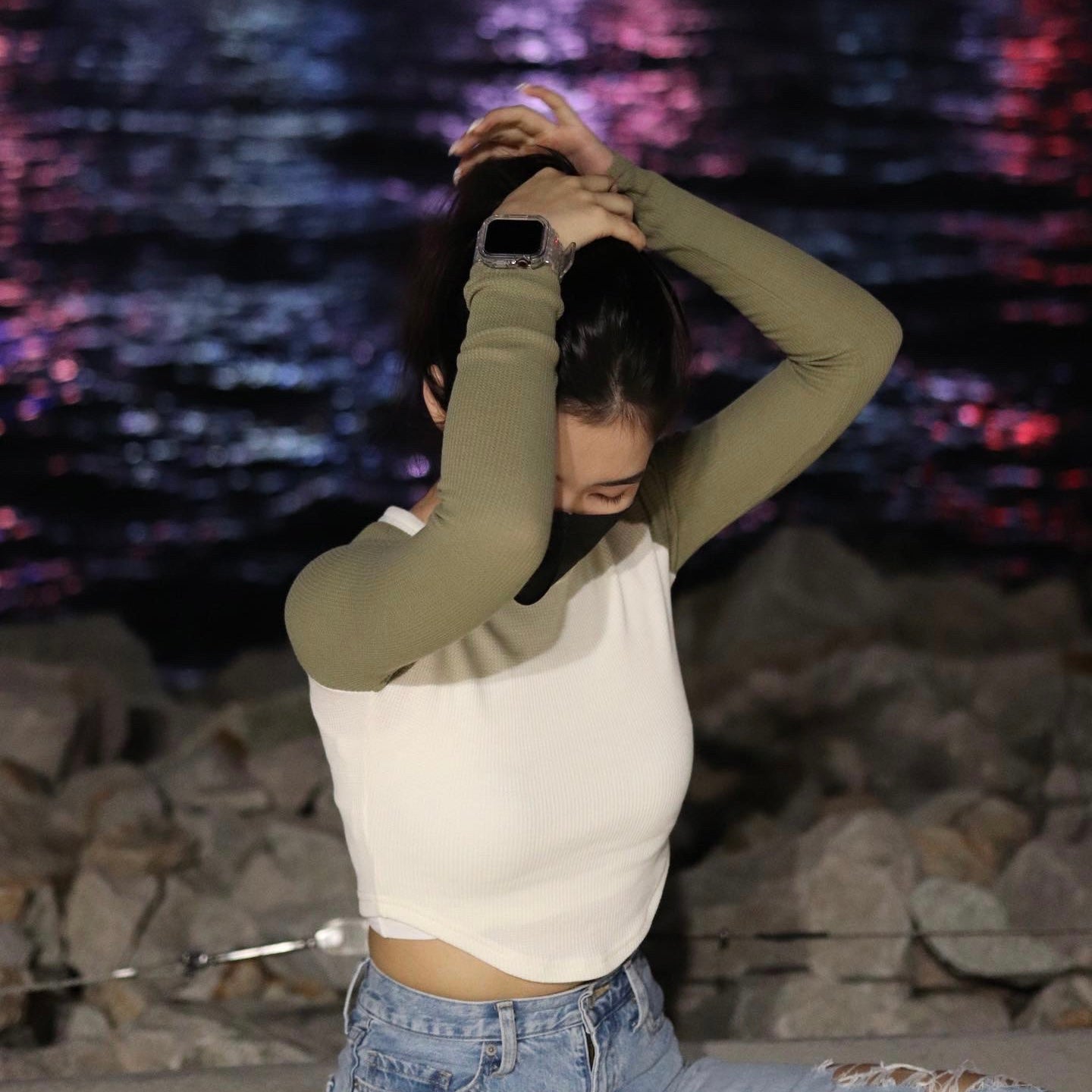 Colour Block Long Sleeve Crop Top