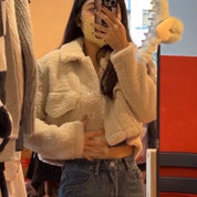 Button Front Crop Teddy Jacket