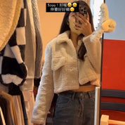 Button Front Crop Teddy Jacket