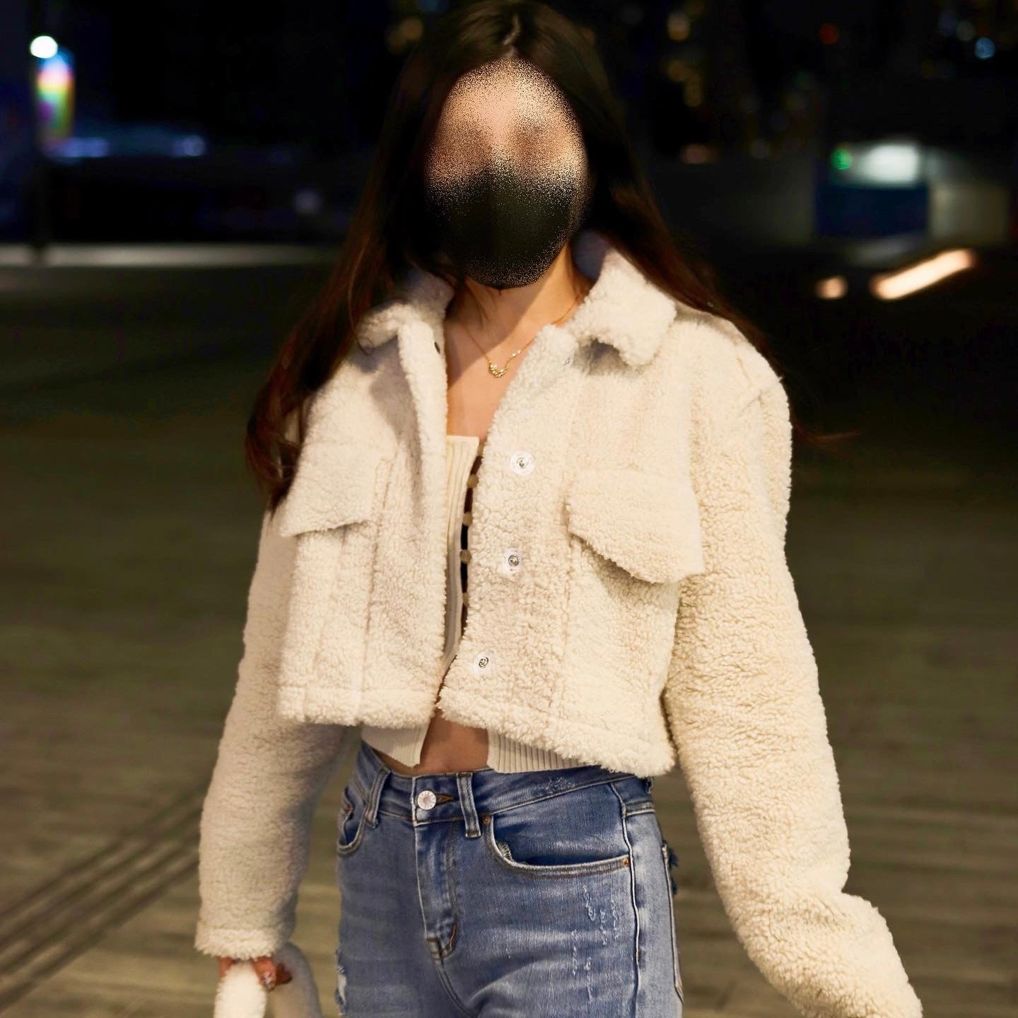 Button Front Crop Teddy Jacket