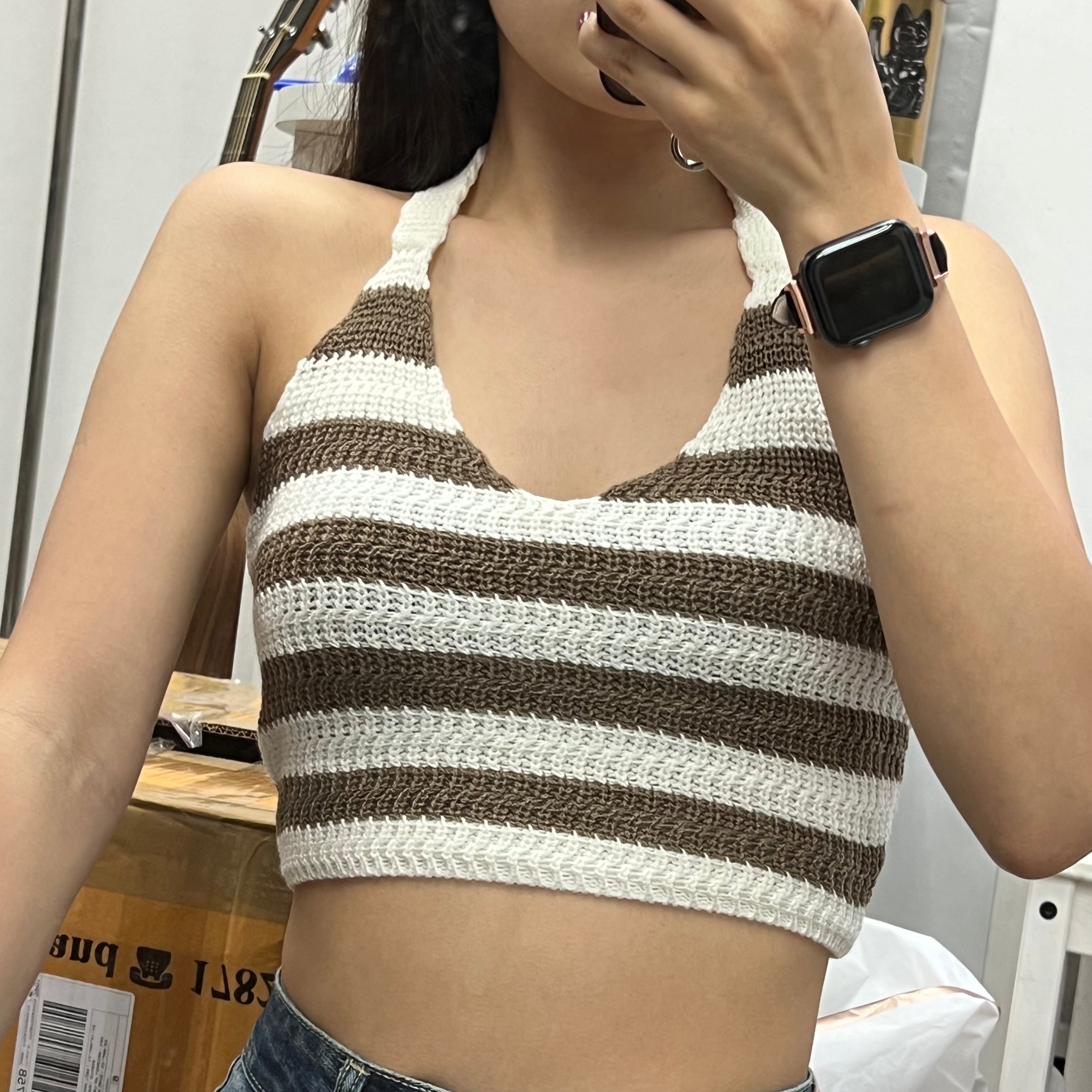 #T009 - Striped Knitted Halter Top