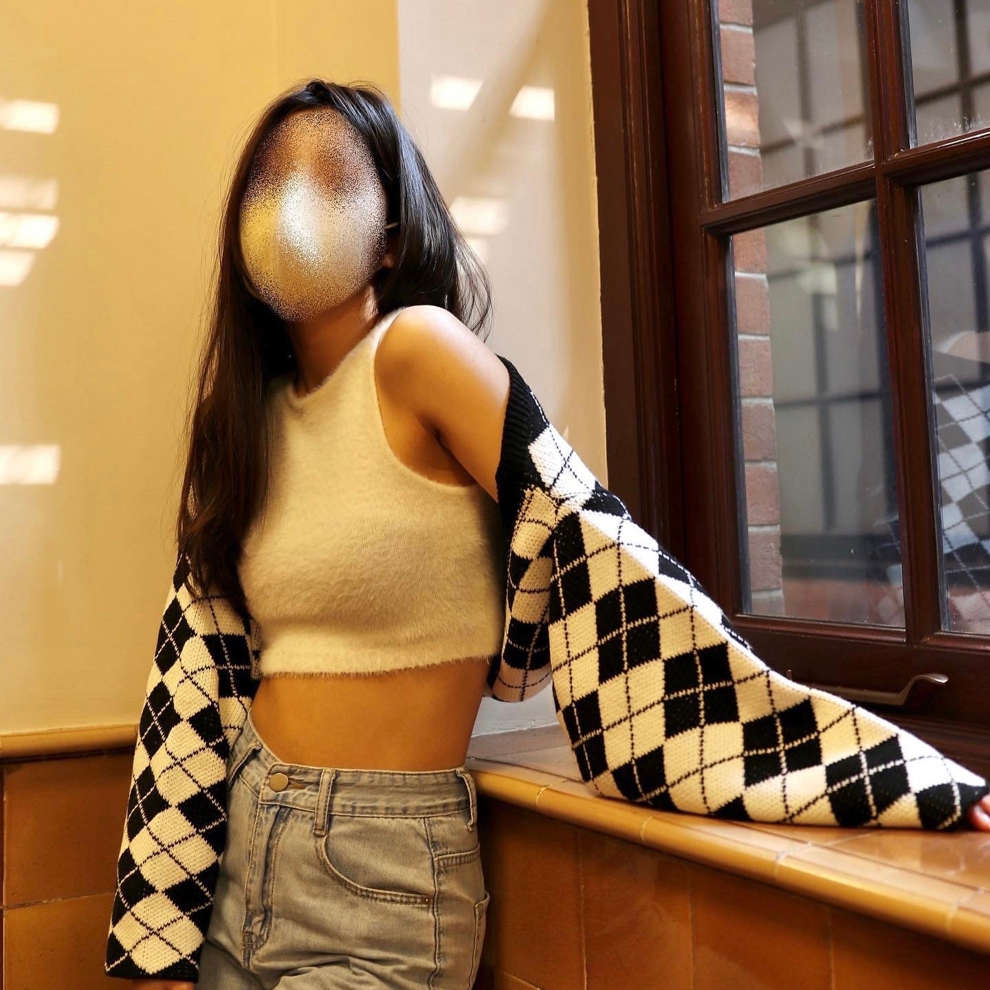 Argyle Print Bat Sleeve Cardigan