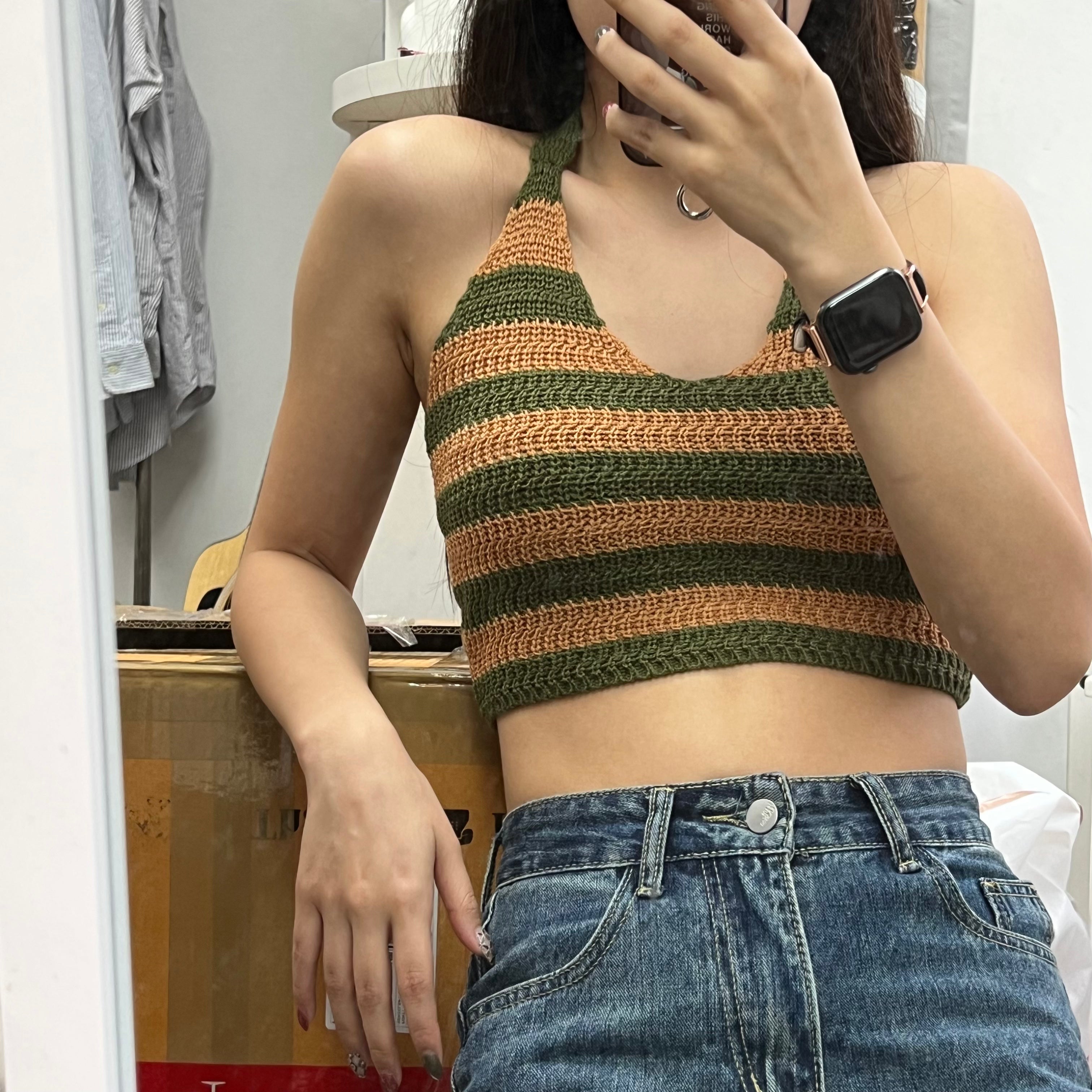 #T009 - Striped Knitted Halter Top