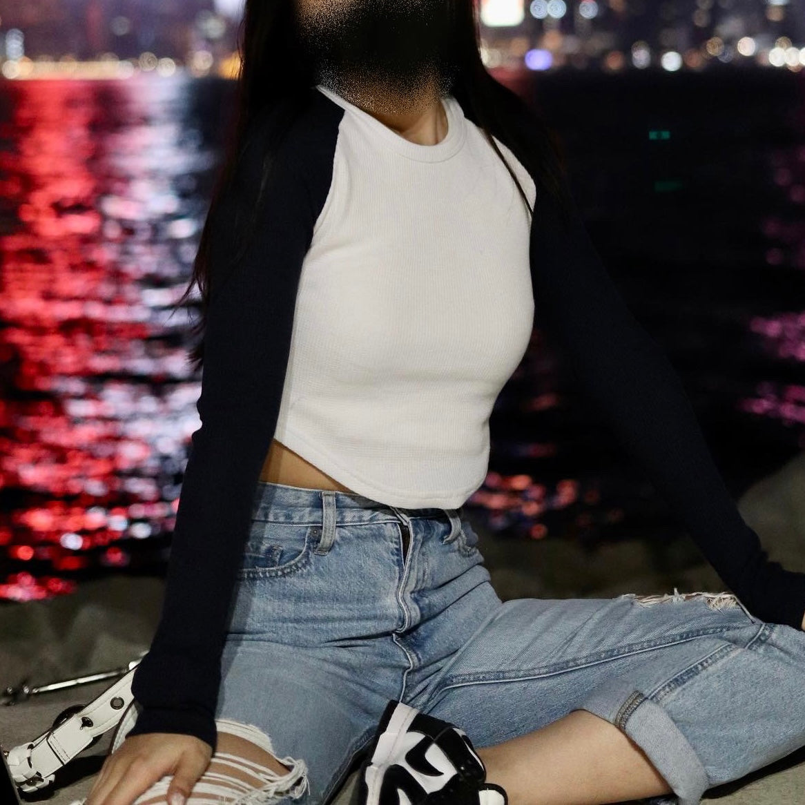 Colour Block Long Sleeve Crop Top