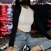 Colour Block Long Sleeve Crop Top