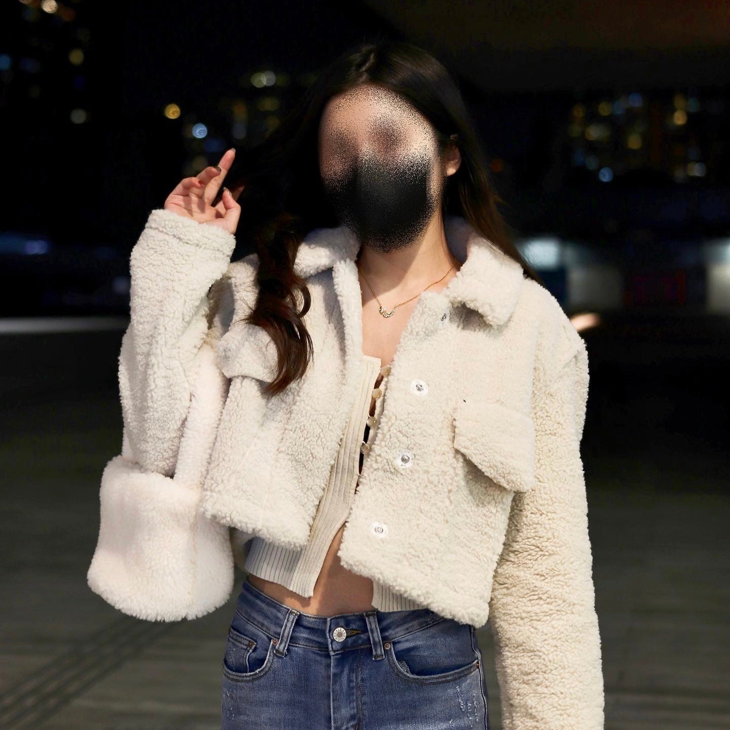 Button Front Crop Teddy Jacket