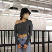 Delilah Single Shoulder Long Sleeve Crop Top