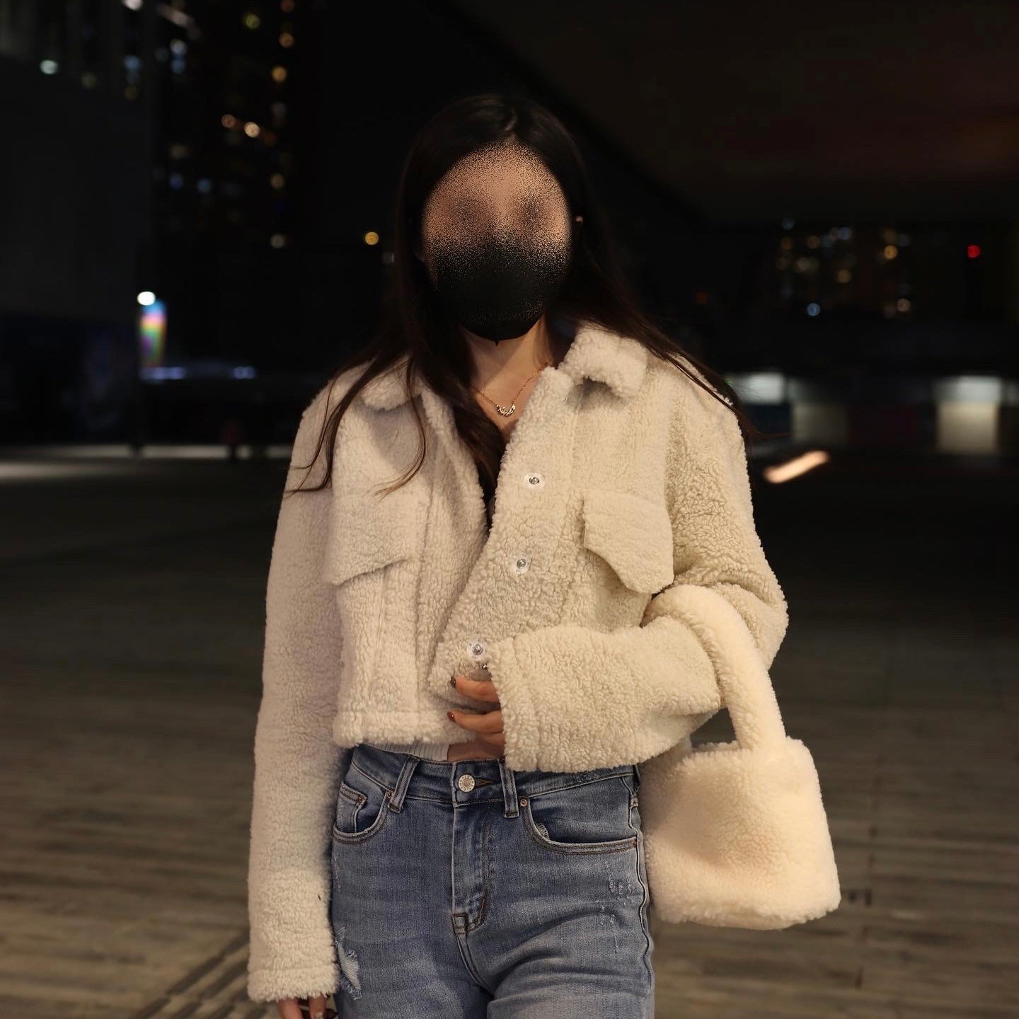 Button Front Crop Teddy Jacket