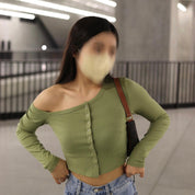 Delilah Single Shoulder Long Sleeve Crop Top