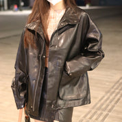 Oversized Pocket Leather Jacket