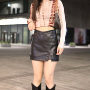 V Slit Leather Skirt