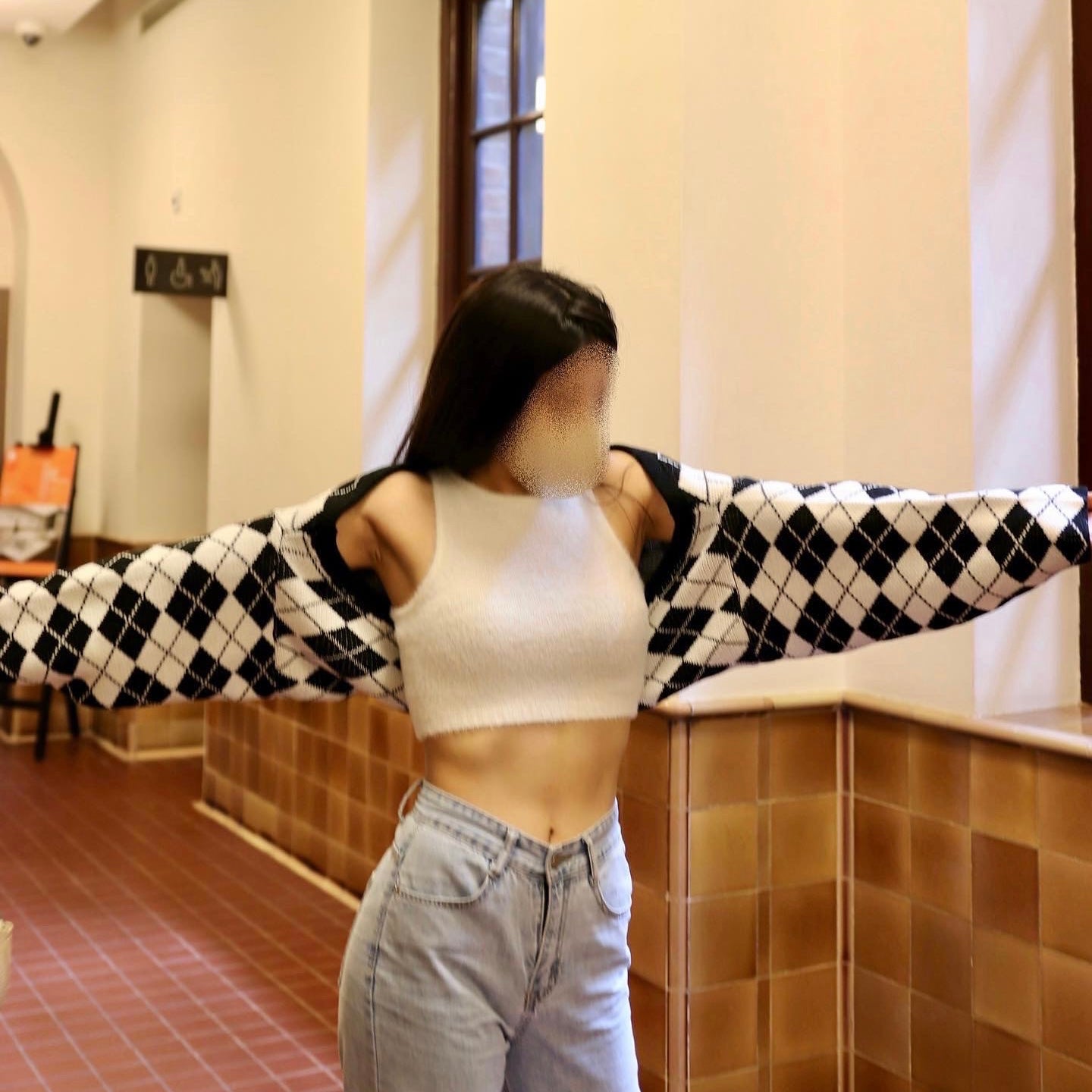 Argyle Print Bat Sleeve Cardigan