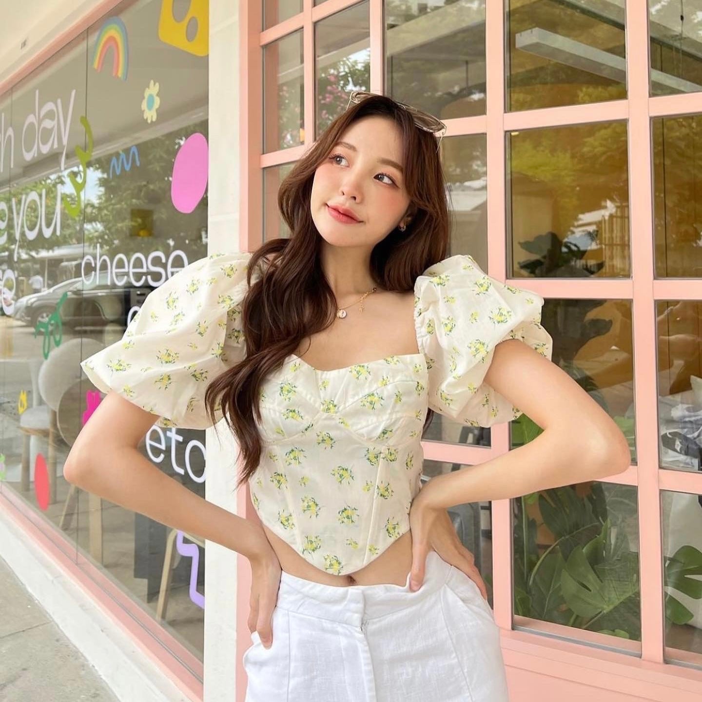Kimora Puff Sleeve Floral Crop Top