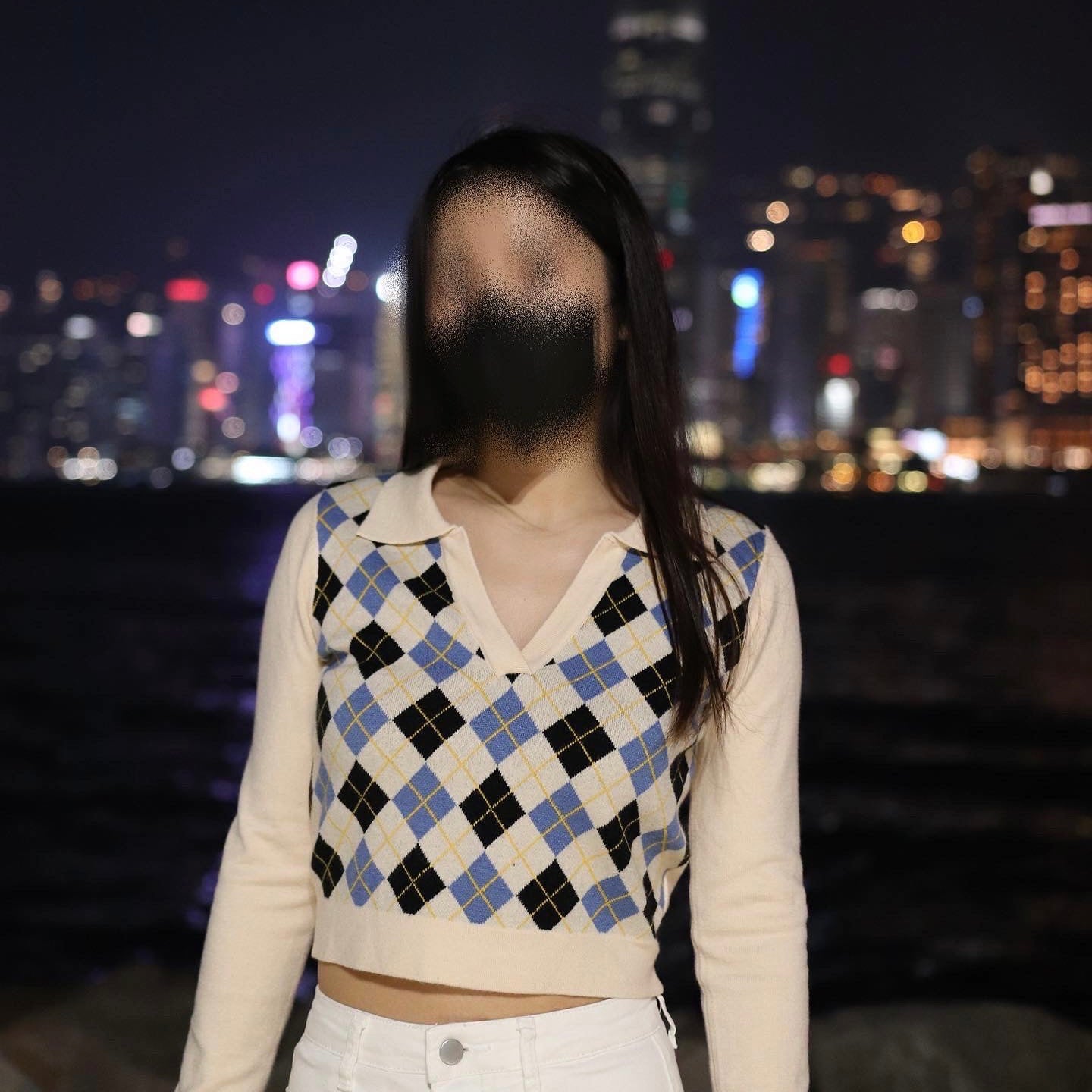Faye Argyle Long Sleeve Polo Crop Top