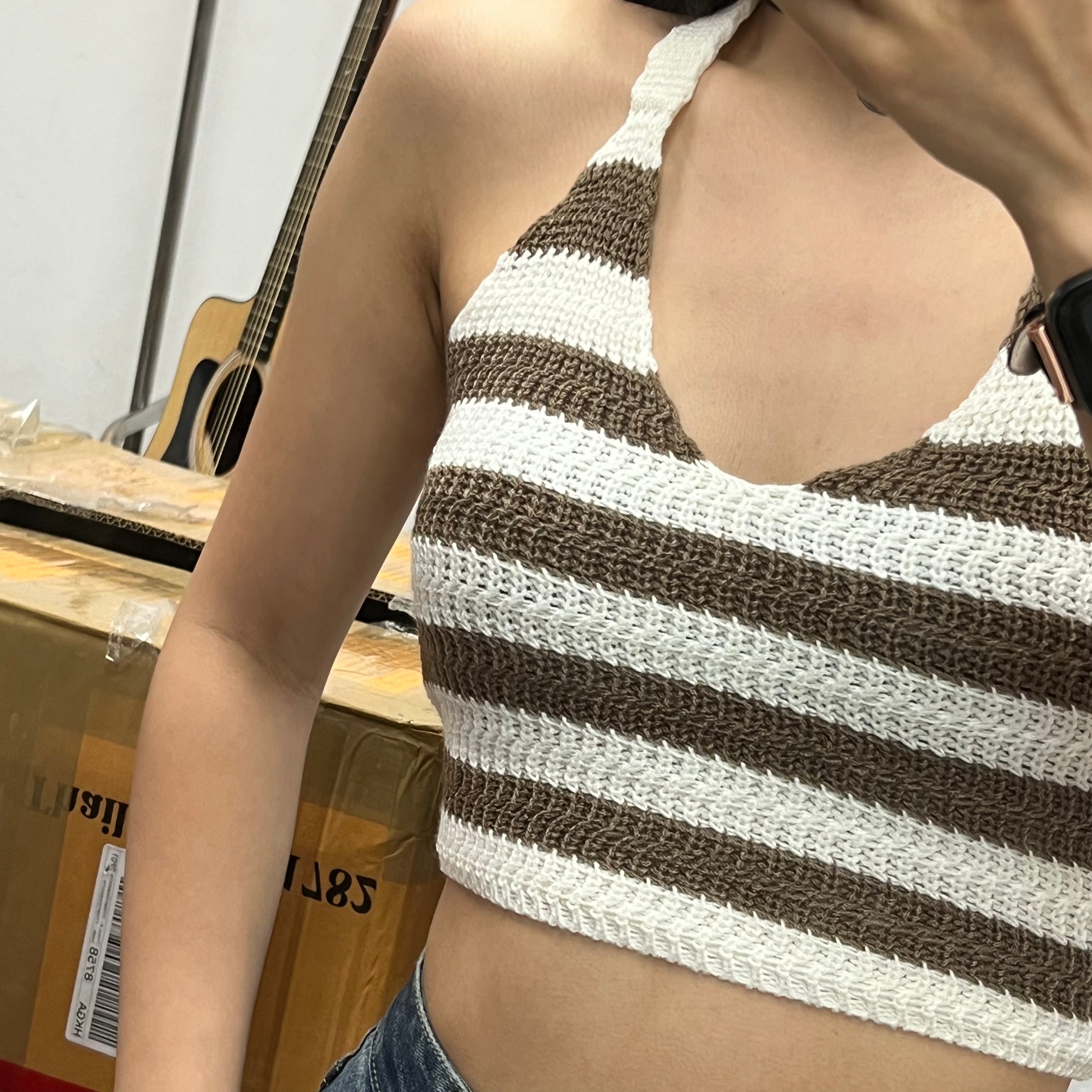 #T009 - Striped Knitted Halter Top
