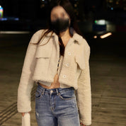 Button Front Crop Teddy Jacket