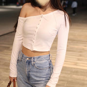 Delilah Single Shoulder Long Sleeve Crop Top